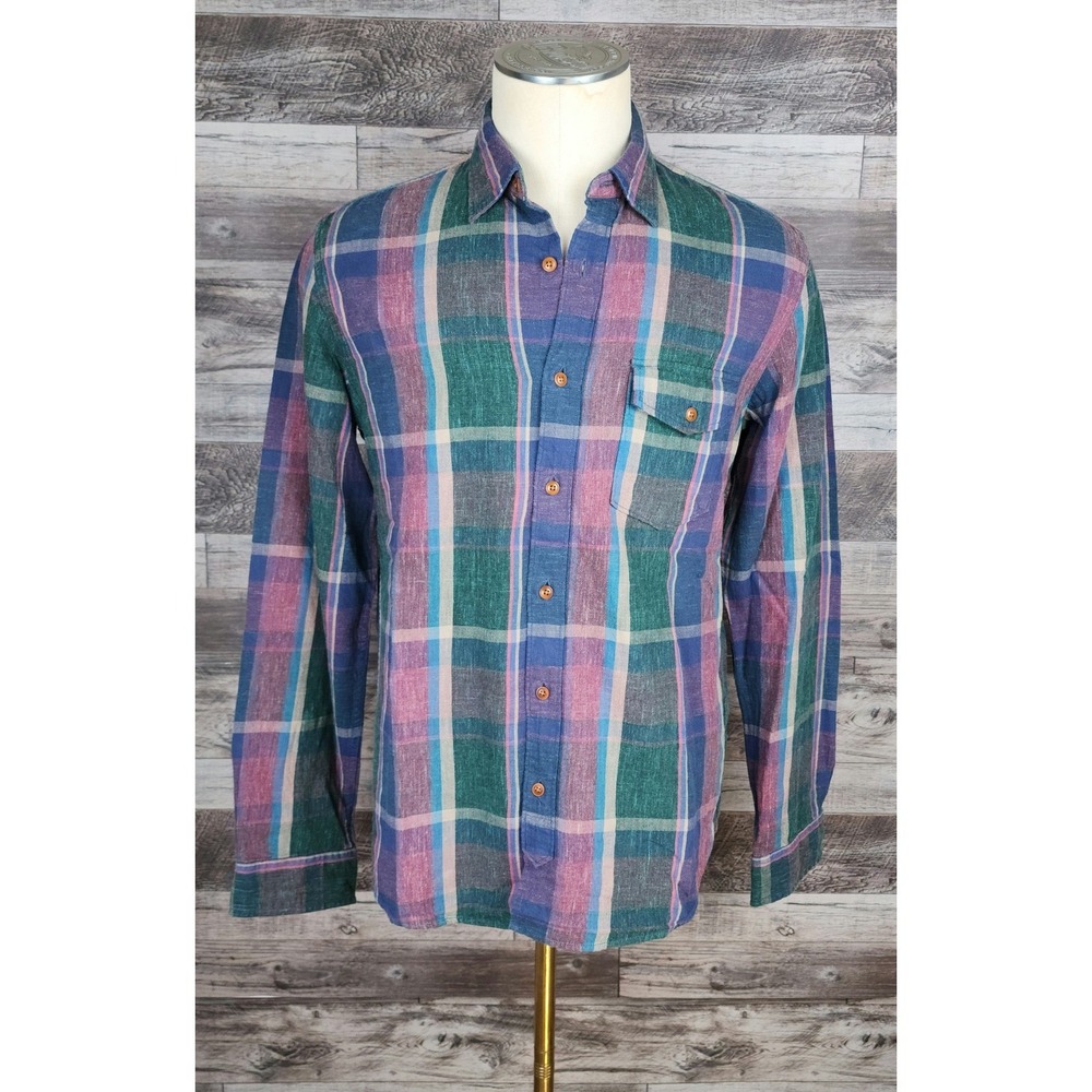 J.Crew Mens Slim Fit Plaid Flannel Button Down Shirt Green Blue Purple Medium